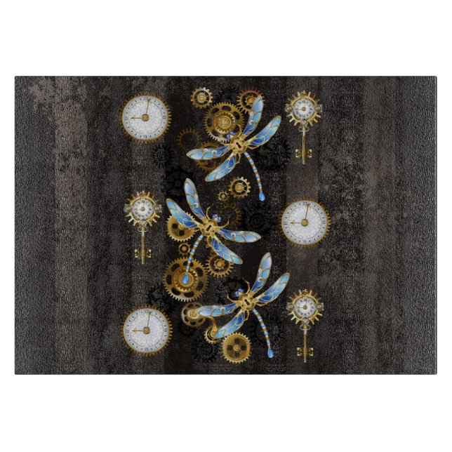 Steampunk Dragonflies på brun strimmig bakgrund (Framsidan)
