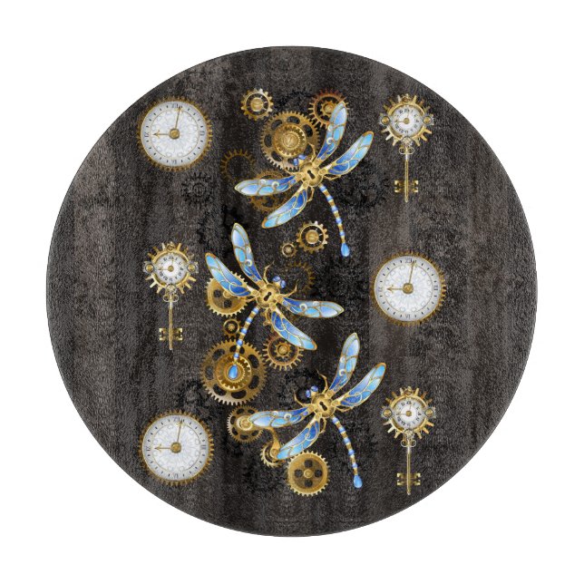 Steampunk Dragonflies på brun strimmig bakgrund (Framsidan)