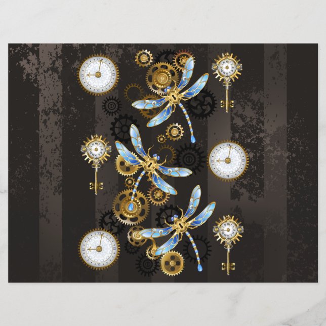 Steampunk Dragonflies på brun strimmig bakgrund (Framsida)