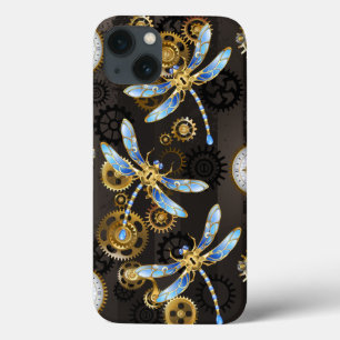 Steampunk Dragonflies på brun strimmig bakgrund