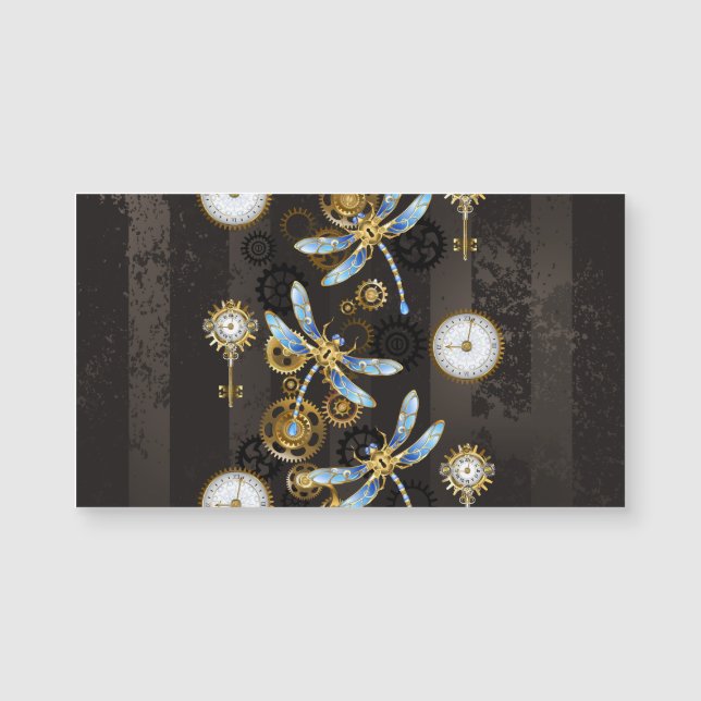 Steampunk Dragonflies på brun strimmig bakgrund (Framsida)