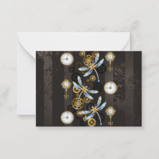 Steampunk Dragonflies på brun strimmig bakgrund Anteckningskort