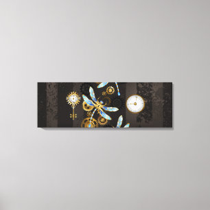 Steampunk Dragonflies på brun strimmig bakgrund Canvastryck