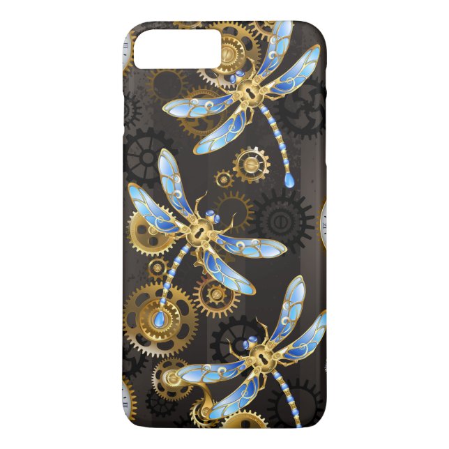 Steampunk Dragonflies på brun strimmig bakgrund Case-Mate iPhone Skal (Baksida)