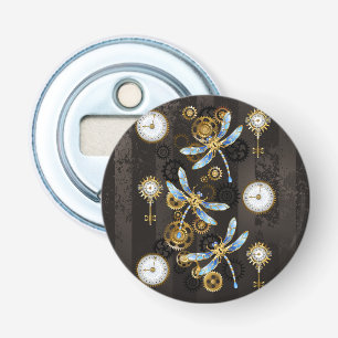 Steampunk Dragonflies på brun strimmig bakgrund Flasköppnare