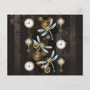 Steampunk Dragonflies på brun strimmig bakgrund Flygblad