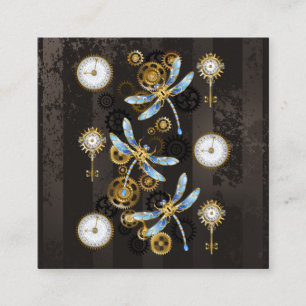 Steampunk Dragonflies på brun strimmig bakgrund Fyrkantigt Visitkort