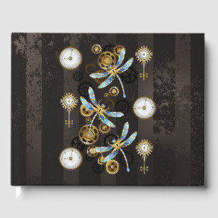 Steampunk Dragonflies på brun strimmig bakgrund Gästböcker