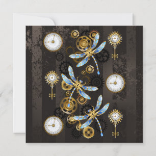 Steampunk Dragonflies på brun strimmig bakgrund Julkort
