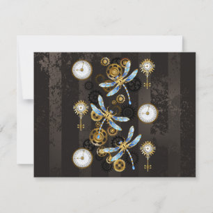 Steampunk Dragonflies på brun strimmig bakgrund Julkort