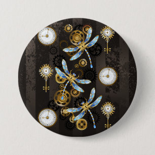 Steampunk Dragonflies på brun strimmig bakgrund Knapp