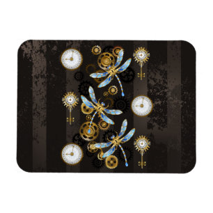 Steampunk Dragonflies på brun strimmig bakgrund Magnet