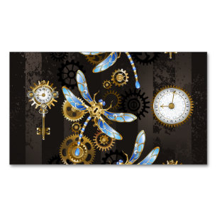 Steampunk Dragonflies på brun strimmig bakgrund Magnetiska Visitkort