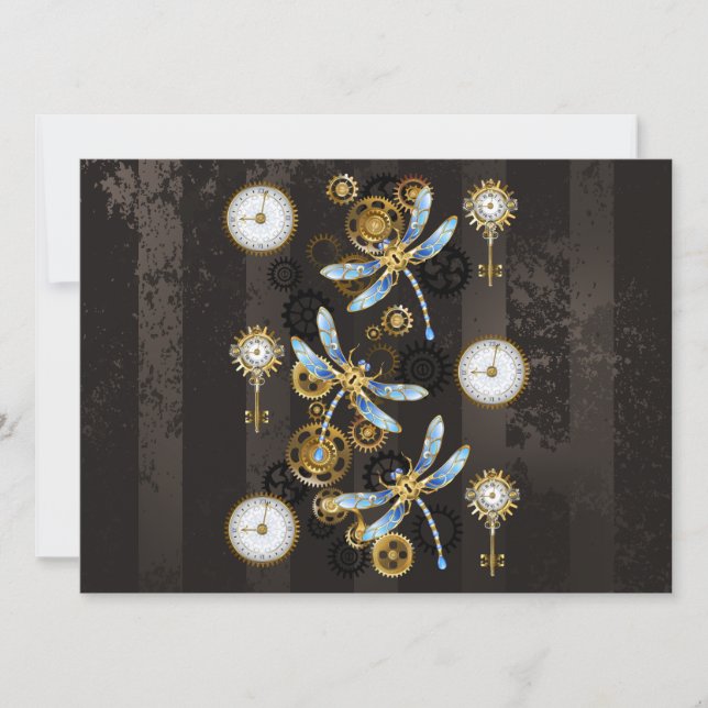 Steampunk Dragonflies på brun strimmig bakgrund Meddelande (Framsida)