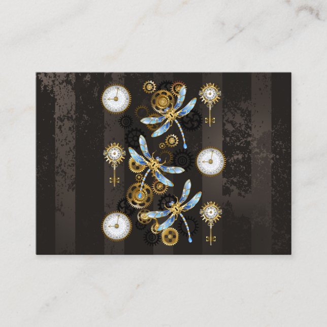 Steampunk Dragonflies på brun strimmig bakgrund Rådkort (Framsida)