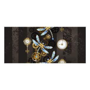 Steampunk Dragonflies på brun strimmig bakgrund Reklamkort