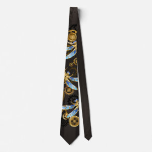 Steampunk Dragonflies på brun strimmig bakgrund Slips