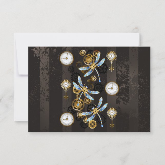Steampunk Dragonflies på brun strimmig bakgrund Spara Datumet (Framsida)