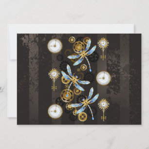 Steampunk Dragonflies på brun strimmig bakgrund Spara Datumet