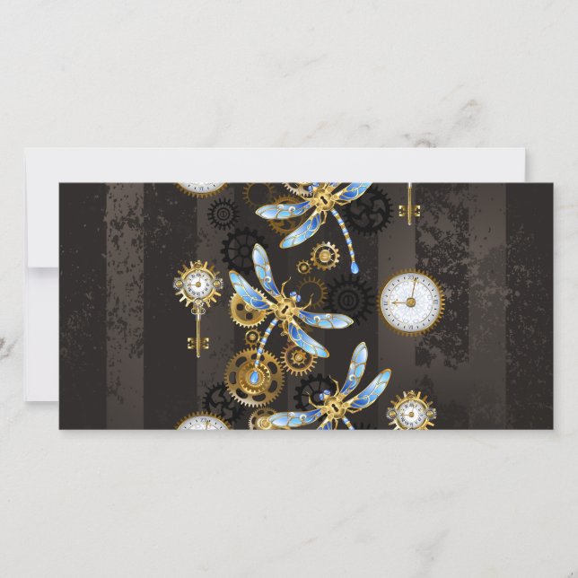 Steampunk Dragonflies på brun strimmig bakgrund Spara Datumet (Framsida)