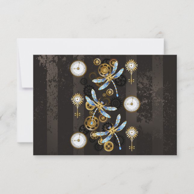 Steampunk Dragonflies på brun strimmig bakgrund Tack Kort (Framsida)