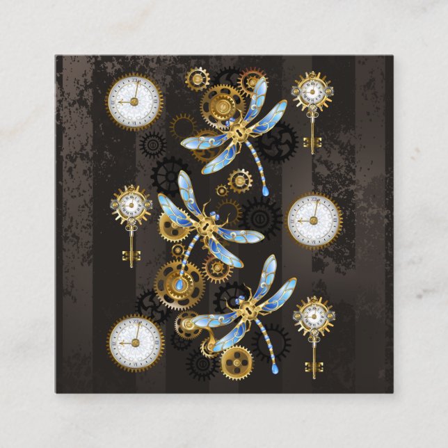 Steampunk Dragonflies på brun strimmig bakgrund Tilläggskort (Framsida)