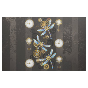 Steampunk Dragonflies på brun strimmig bakgrund Tyg