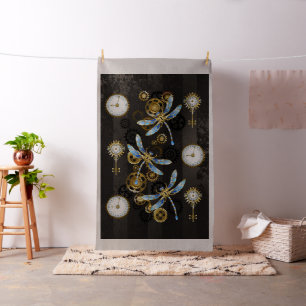 Steampunk Dragonflies på brun strimmig bakgrund Tyg