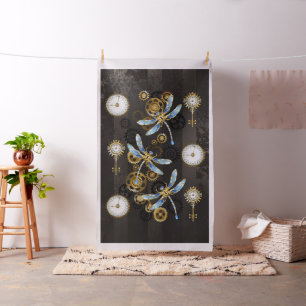 Steampunk Dragonflies på brun strimmig bakgrund Tyg