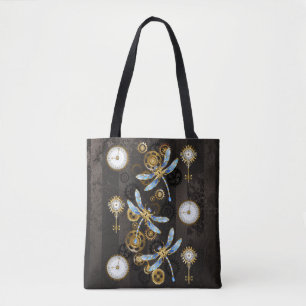 Steampunk Dragonflies på brun strimmig bakgrund Tygkasse
