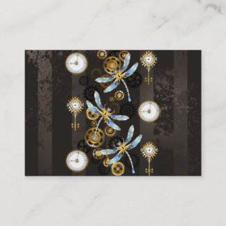 Steampunk Dragonflies på brun strimmig bakgrund Visitkort