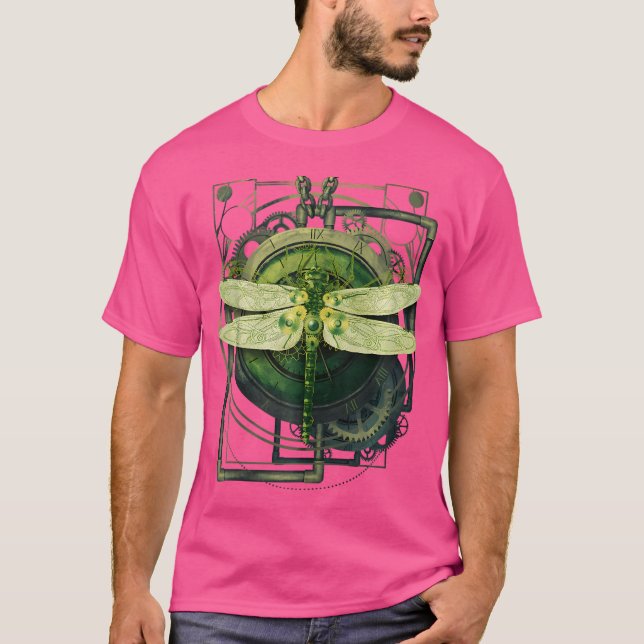 Steampunk Dragonfly Victorian Art Mechanical Steam T Shirt (Framsida)