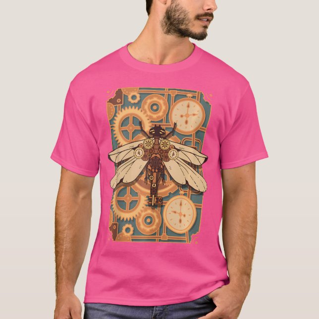 Steampunk Dragonfly Victorian Art Mechanical Steam T Shirt (Framsida)
