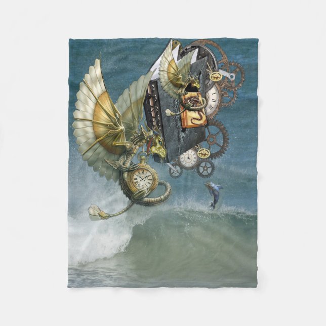 Steampunk Dragons & Dolphins Panel Wall Art Fleecefilt (Framsidan)
