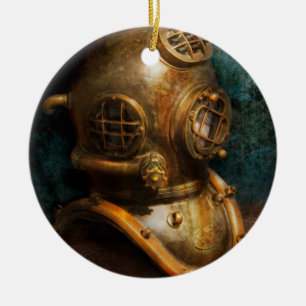 Steampunk - dykning - dykninghjälmen julgransprydnad keramik