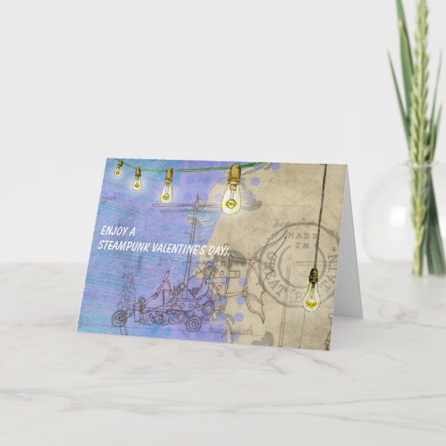 Steampunk Edison ljus på en bindavalentin dag Helgkort (Framsida)