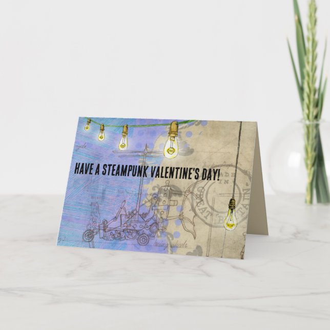 Steampunk Edison Ljus på en Wire Valentindag Helgkort (Framsida)