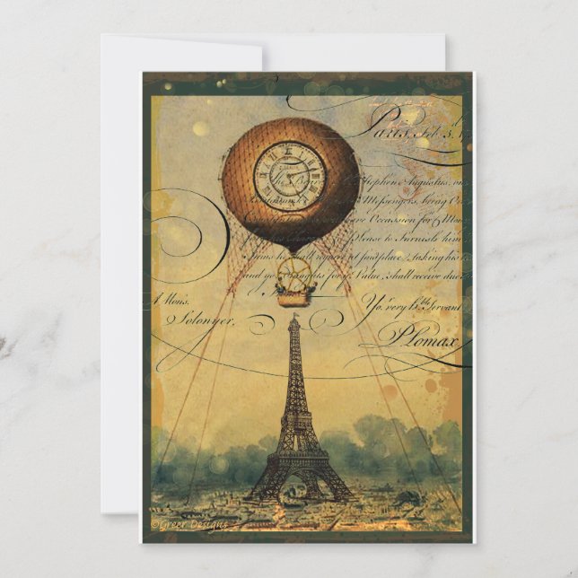 Steampunk Eiffel Torn Inbjudan Vintage Stil (Framsida)