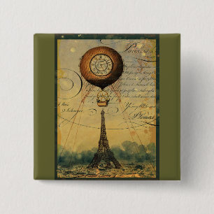 Steampunk Eiffel Torn och Luftballong Knapp