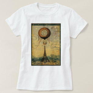 Steampunk Eiffel Torn och Luftballong T-shirt