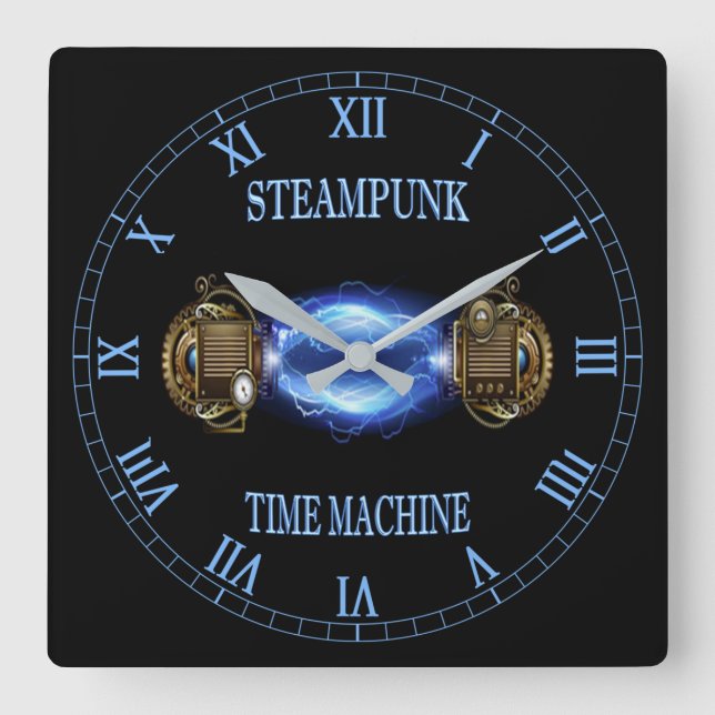 Steampunk ~ Electronic Blue Wave ~ Time Maskin ~  Fyrkantig Klocka (Framsida)