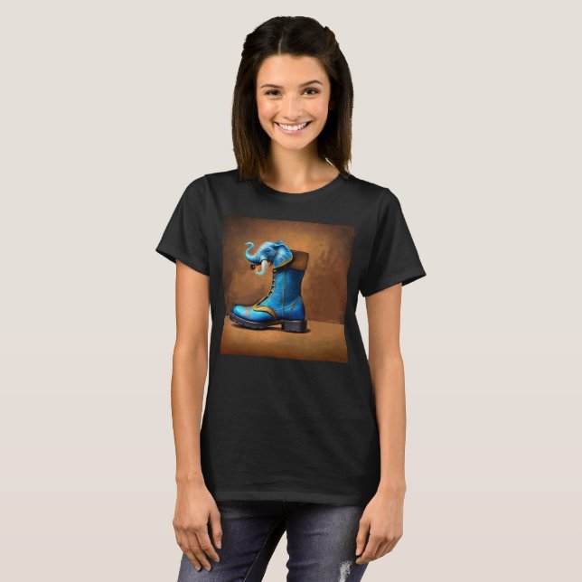 Steampunk Elefant Stövel dam svart T-shirt (Hel framsida)
