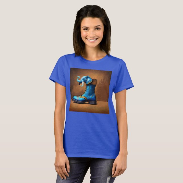Steampunk Elefant Stövel kvinnor blå T-shirt (Hel framsida)