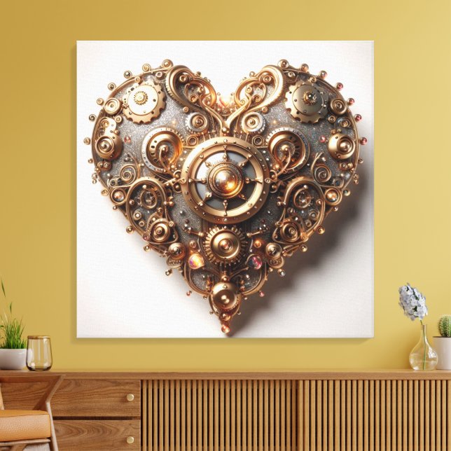 Steampunk Elegant Clockwork Gear Heart Canvastryck (Insitu (Vardagsrum))