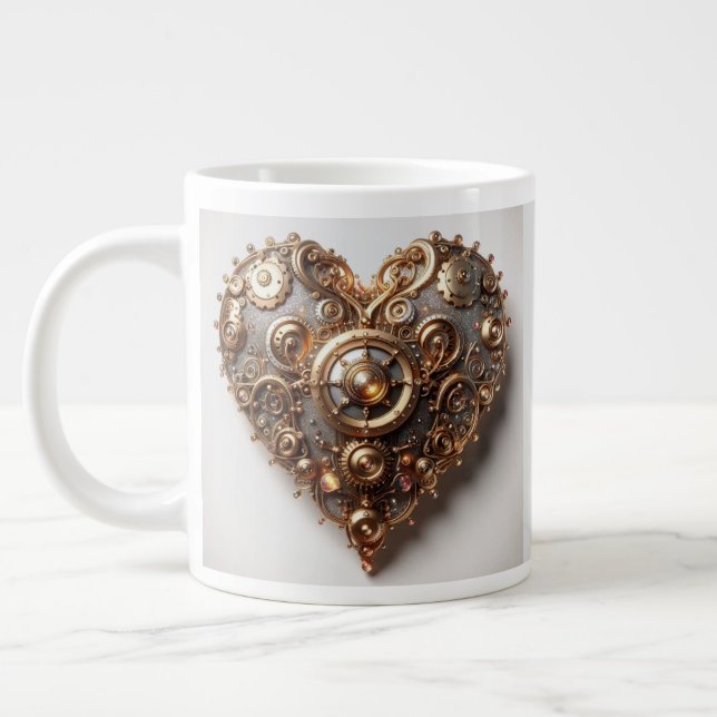 Steampunk Elegant Clockwork Gear Heart Jumbo Mugg (Vänster)