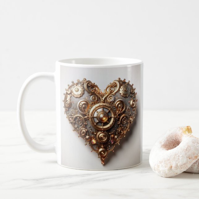 Steampunk Elegant Clockwork Gear Heart Kaffemugg (Med munk)