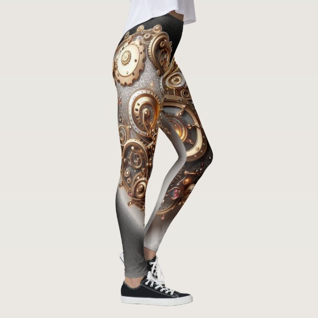 Steampunk Elegant Clockwork Gear Heart Leggings (Höger)