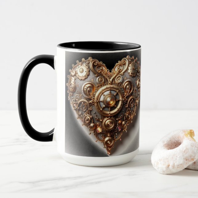 Steampunk Elegant Clockwork Gear Heart Mugg (Med munk)