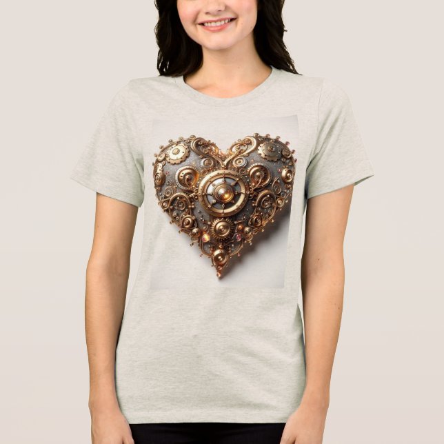 Steampunk Elegant Clockwork Gear Heart T Shirt (Framsida)