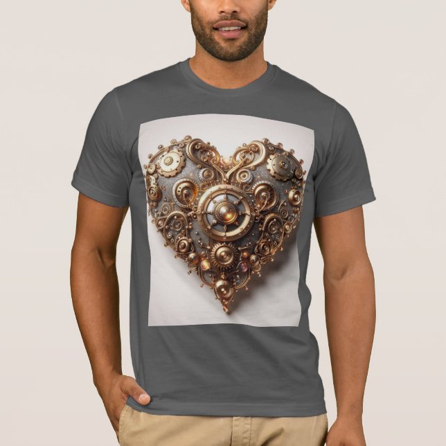 Steampunk Elegant Clockwork Gear Heart T Shirt (Framsida)